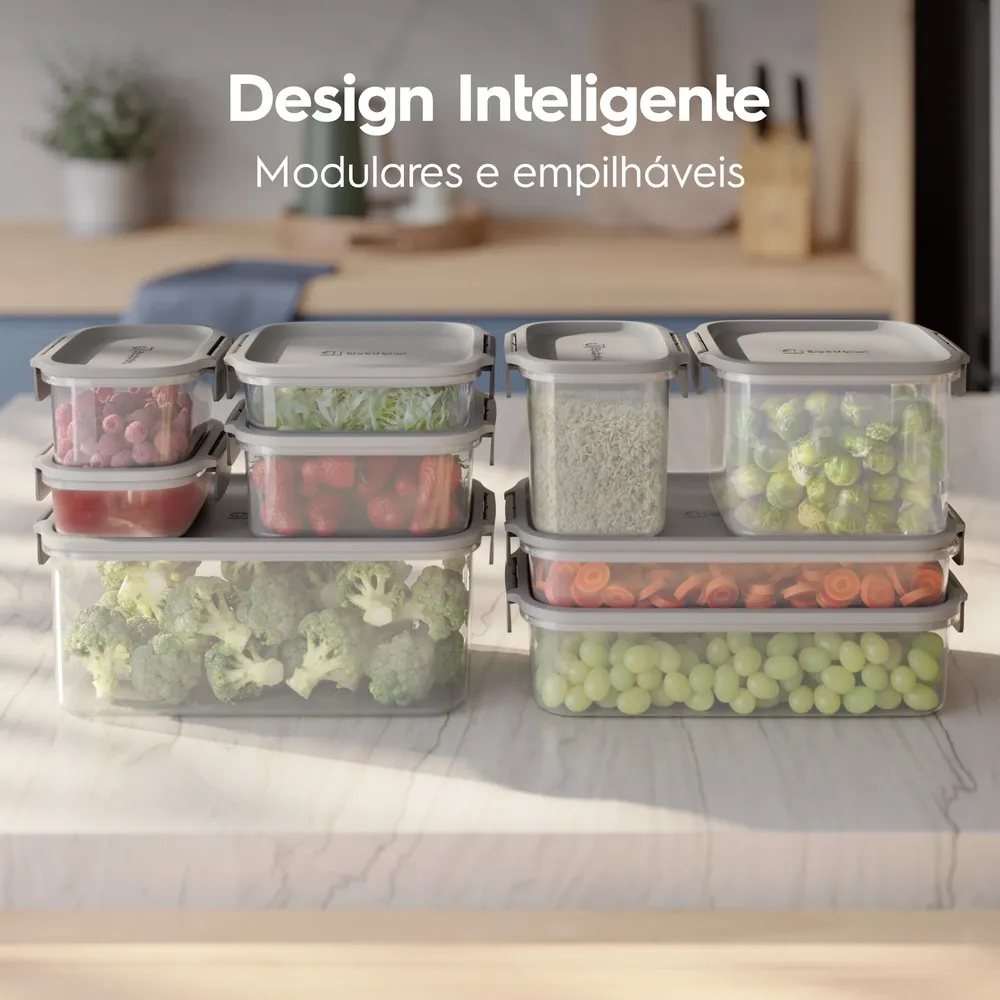 Potes Herméticos de Plástico Electrolux Cinza 10 Unidades Empilháveis Modulares