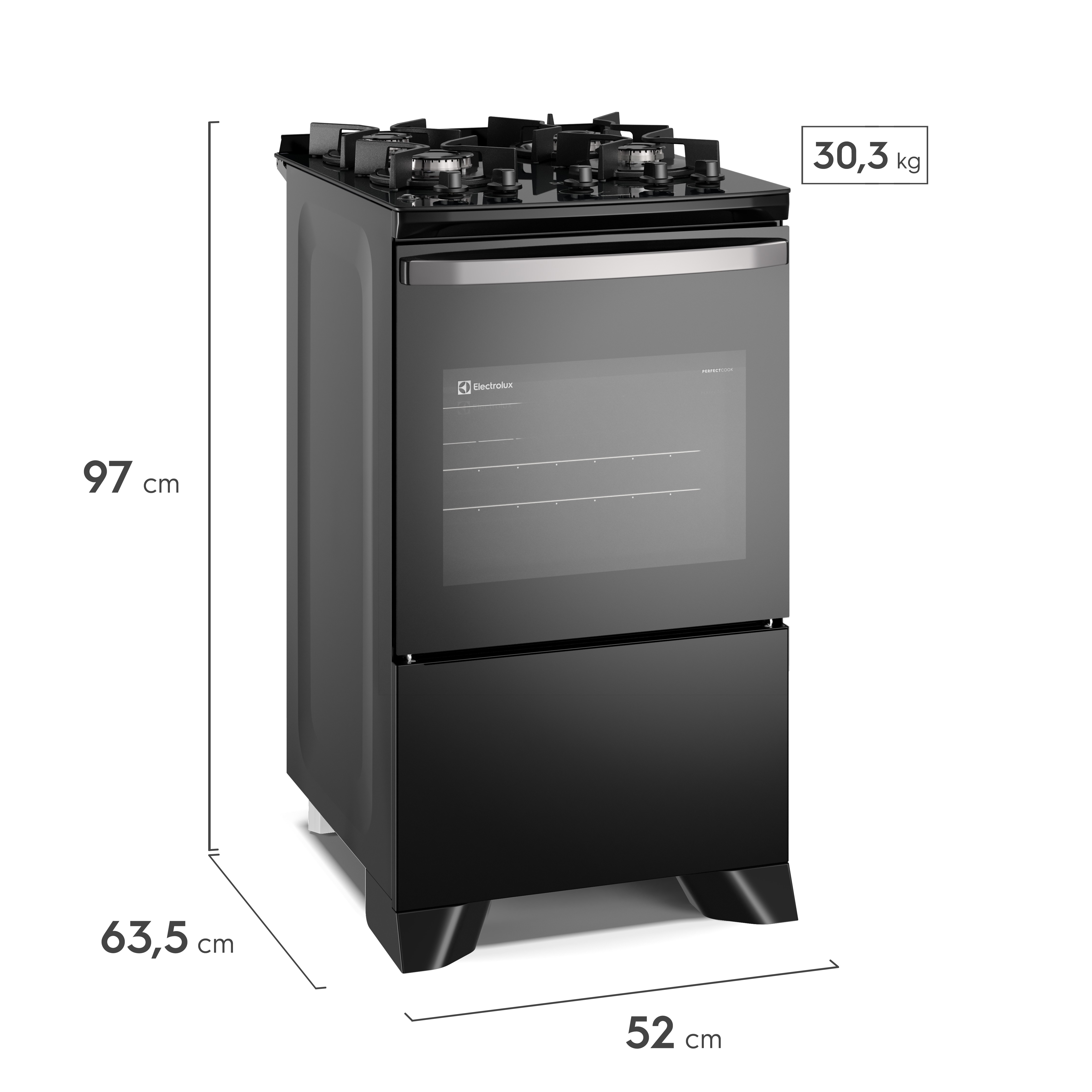 Fogão 4 bocas Electrolux Preto Efficient Mesa Vidro, Tripla Chama e PerfectCook (FE4GB)