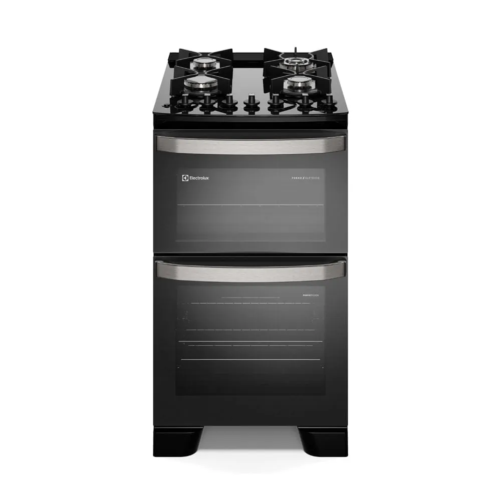Fogão 4 bocas Electrolux Preto Experience Mesa de Vidro, 2 Fornos e Grade de Ferro Fundido (FE4DB)