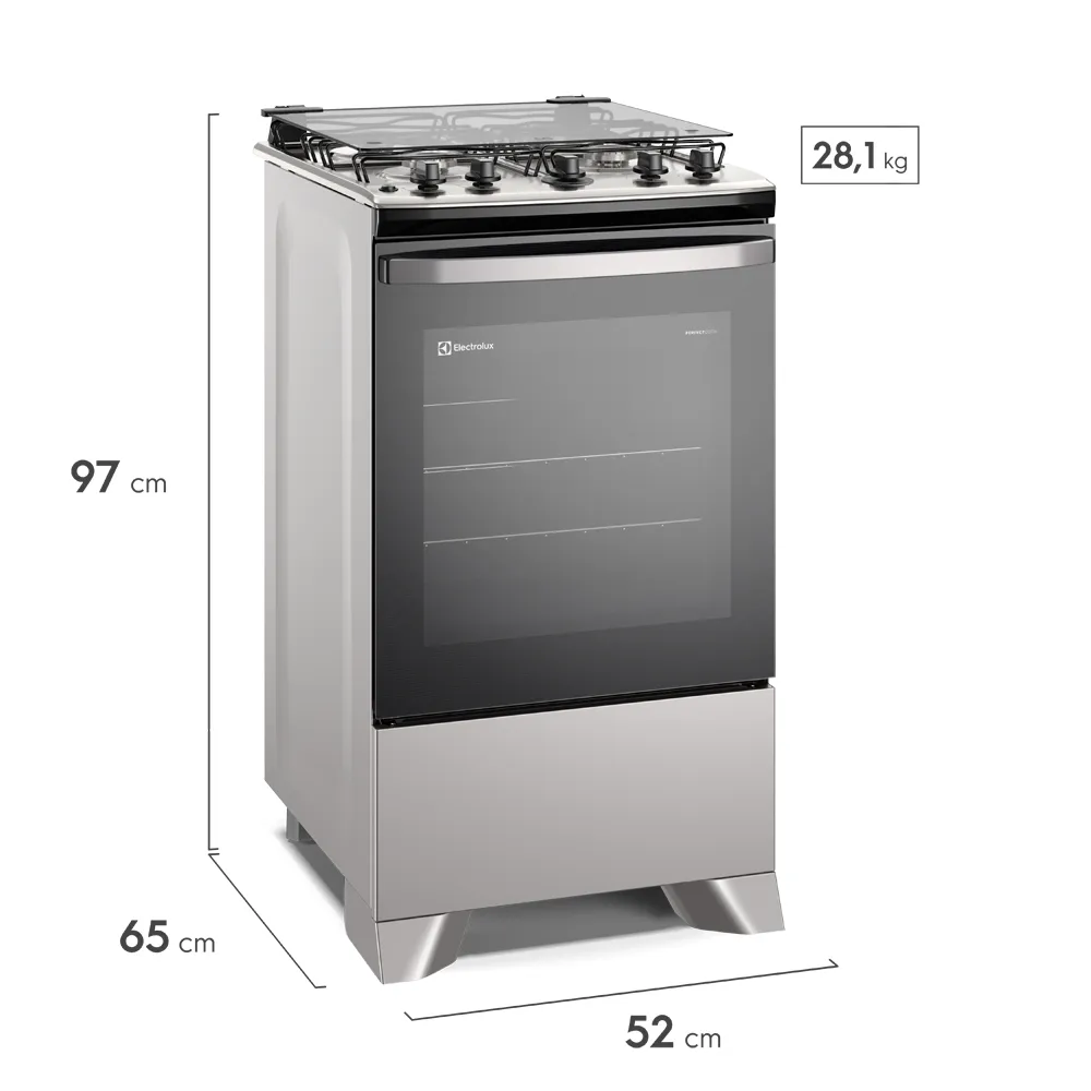 Fogão 4 bocas Electrolux Prata Efficient com Mesa Inox, PerfectCook e VaporBake (FE4IS)