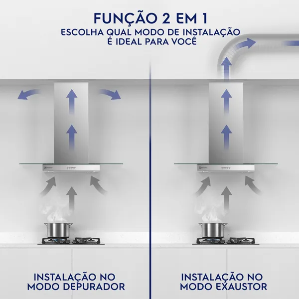 Coifa de Ilha Electrolux 90cm de Vidro Efficient com Luz de Led (CE9IX)