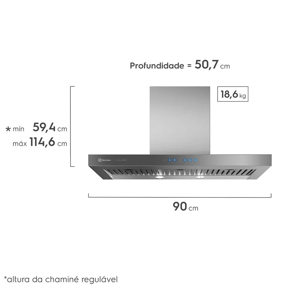 Coifa de Parede Electrolux 90cm Inox Home Pro com Painel frontal de Vidro Espelhado (90CTU)