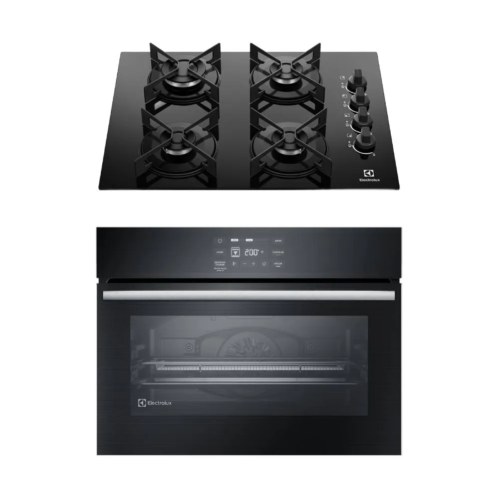 Kit Cooktop 4 Bocas a Gás Efficient (KE4GR) + Forno de Embutir Elétrico 50L Experience (OE5EA) Electrolux