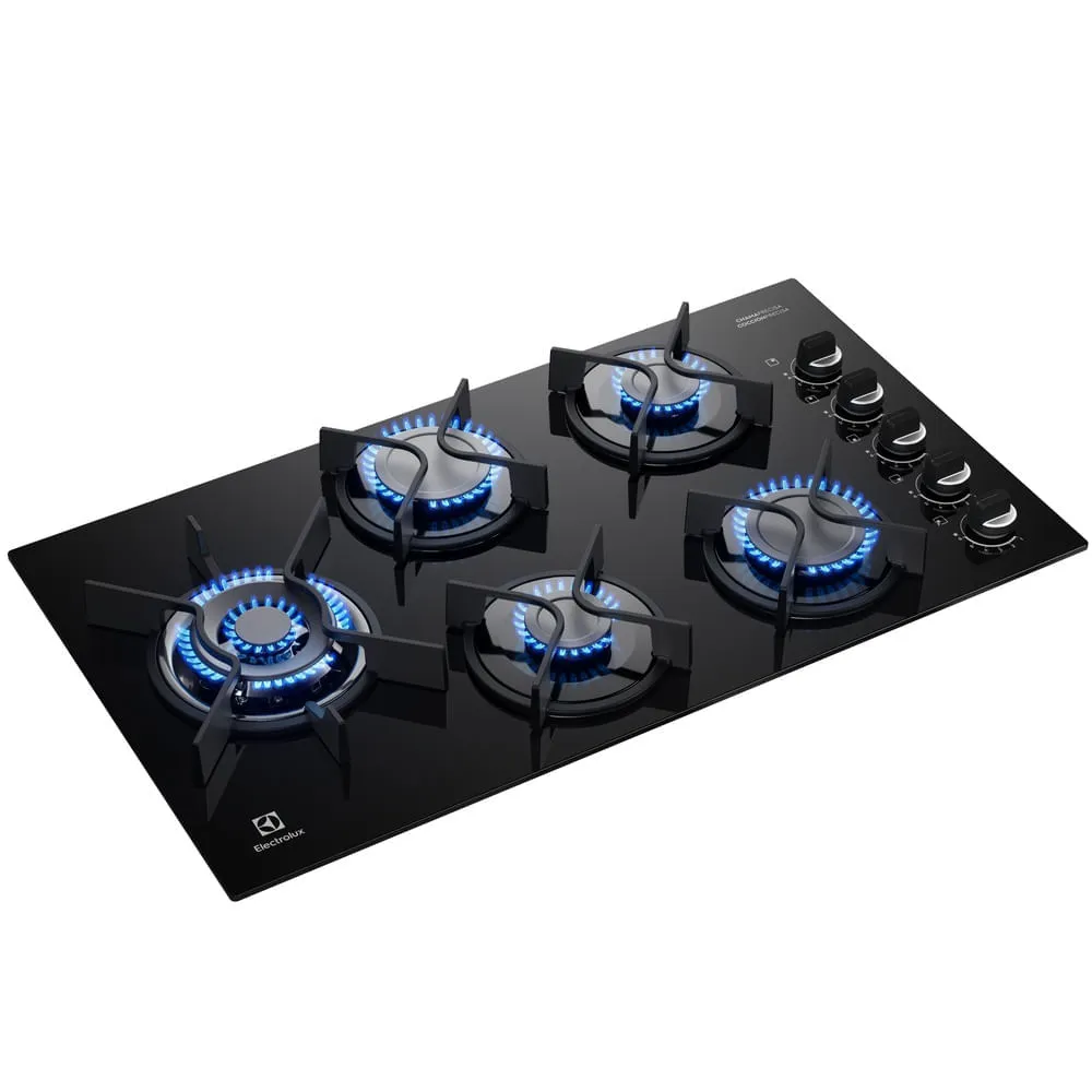 Cooktop 5 Bocas a Gás Electrolux Mesa Vidro Expert ChamaPrecisa e Grade Ferro Fundido (KE5GW)