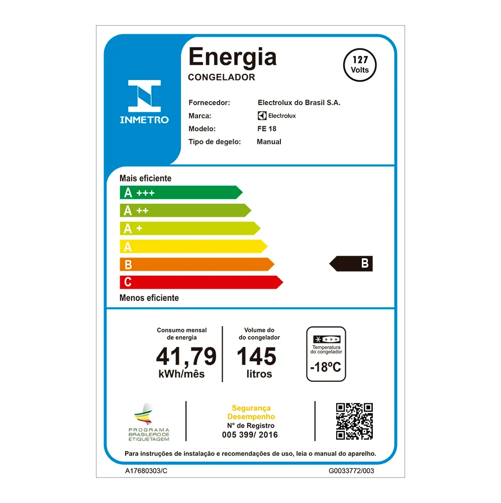 Freezer Vertical Electrolux Cycle Defrost 145L Uma Porta (FE18)