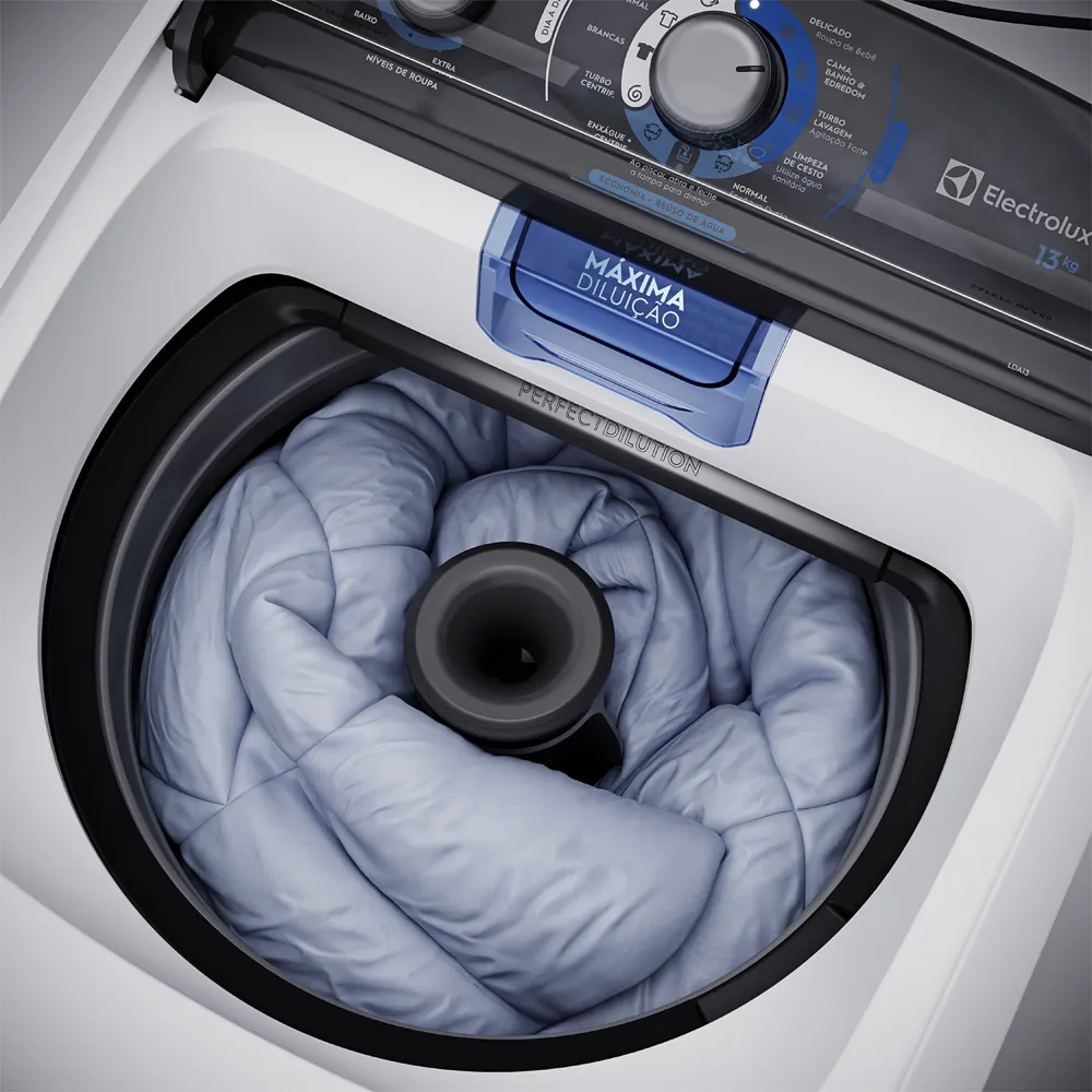 Máquina de Lavar Electrolux 13kg Branca Efficient Duplo Dispenser, Cesto Inox e Máxima Diluição (LDA13)