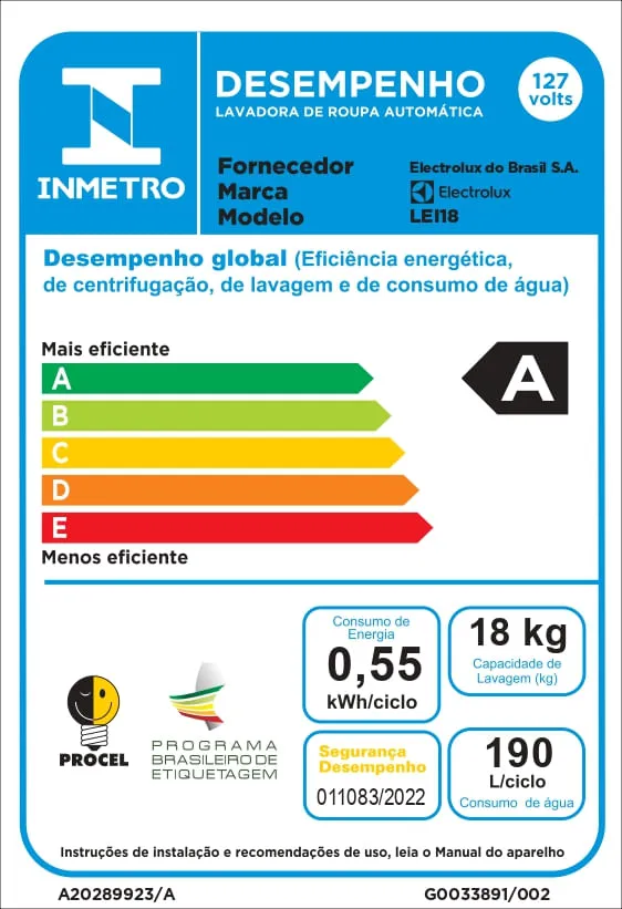 Máquina de Lavar Electrolux 18kg Branca Premium Care com Cesto Inox e Sem Agitador (LEI18)