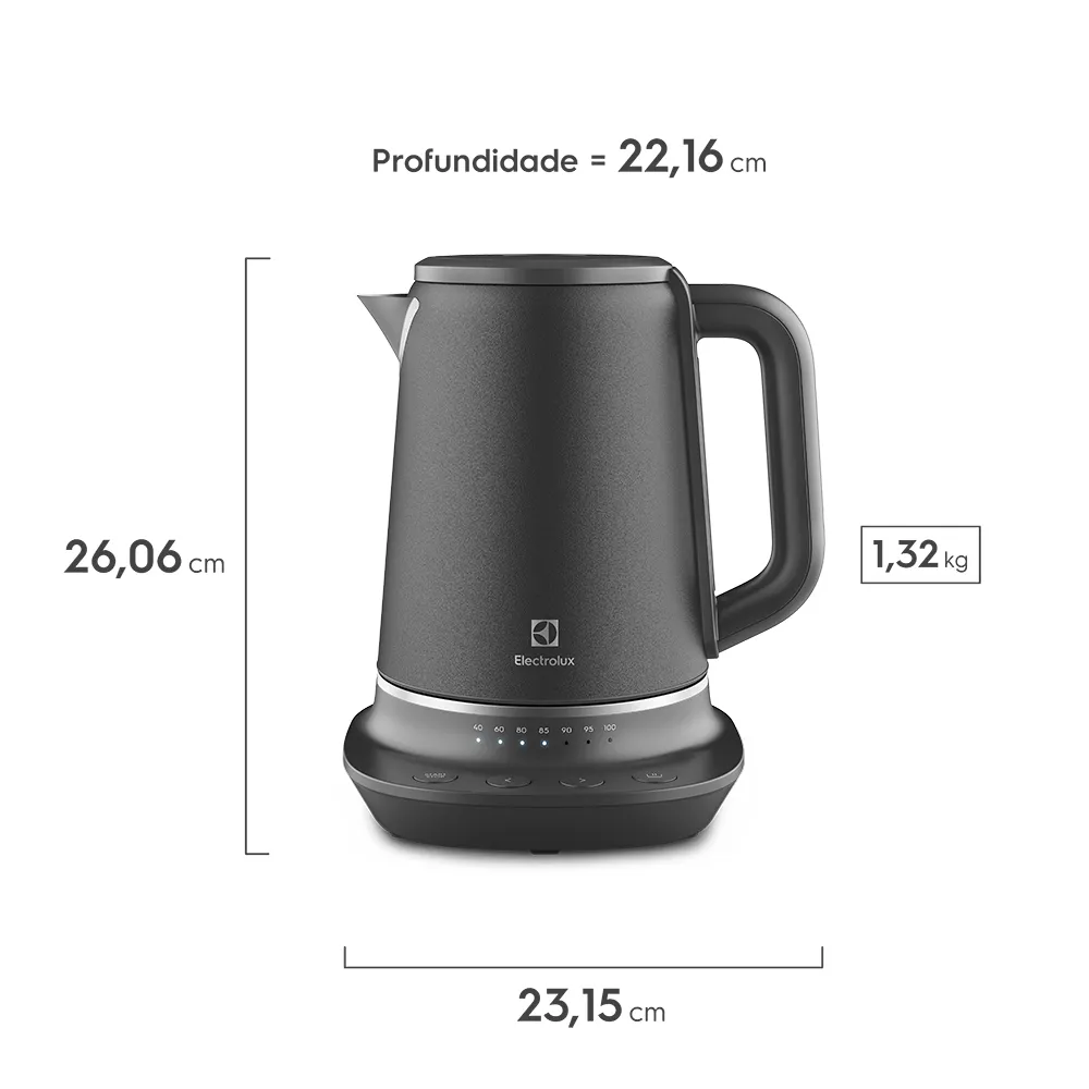 Chaleira Elétrica Electrolux 1,7L Inox Preta Expert com Tecnologia PerfectSense (EKP70)