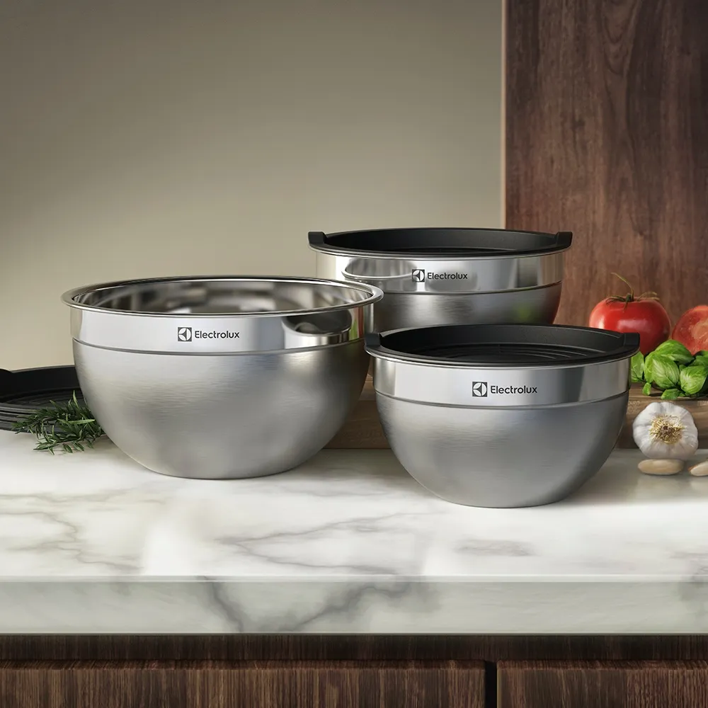 Conjunto Bowls de Inox Electrolux com Tampa Plástica 3 Peças