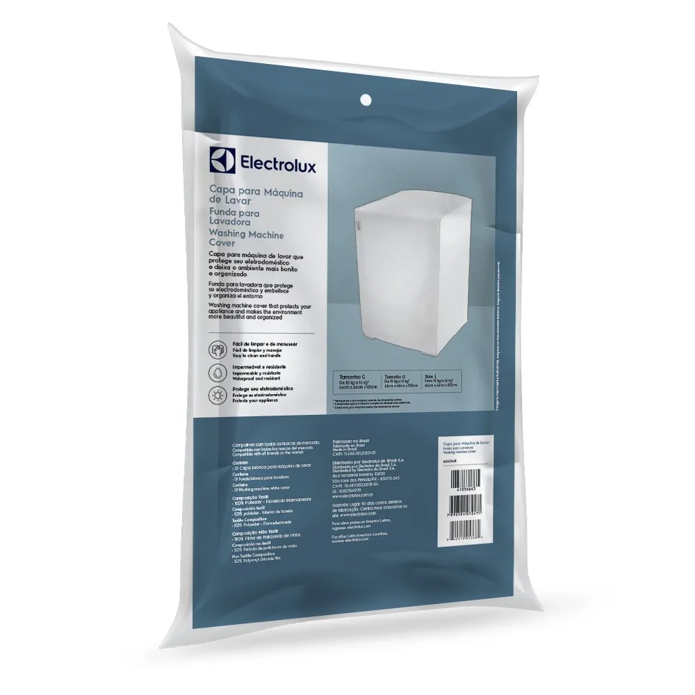 Capa para Máquina de Lava Electrolux Branca 10kg a 11kg Tamanho M